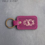 Personalized Leather Keychain in Fuchsia Leather