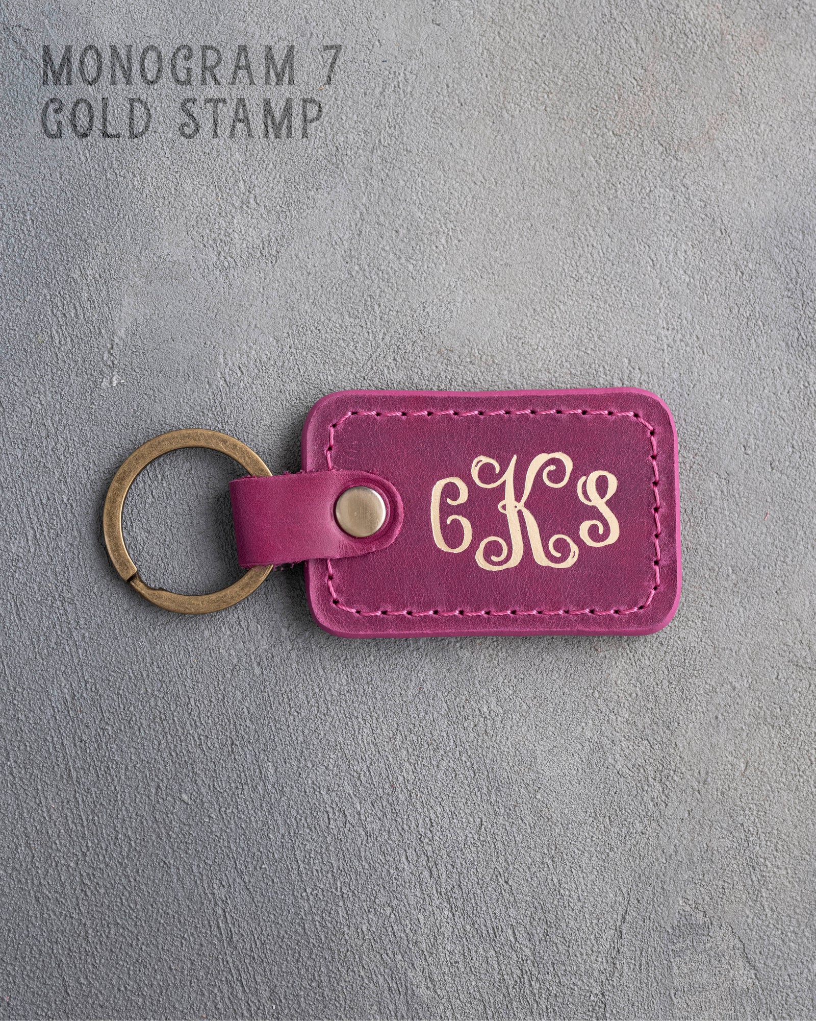 Personalized Leather Keychain in Fuchsia Leather