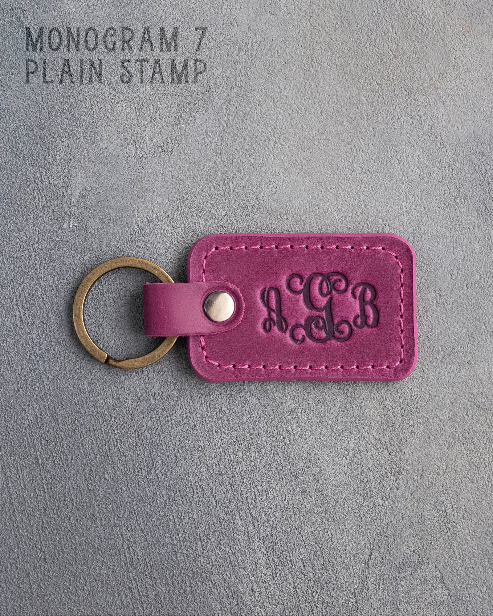 Personalized Leather Keychain in Fuchsia Leather