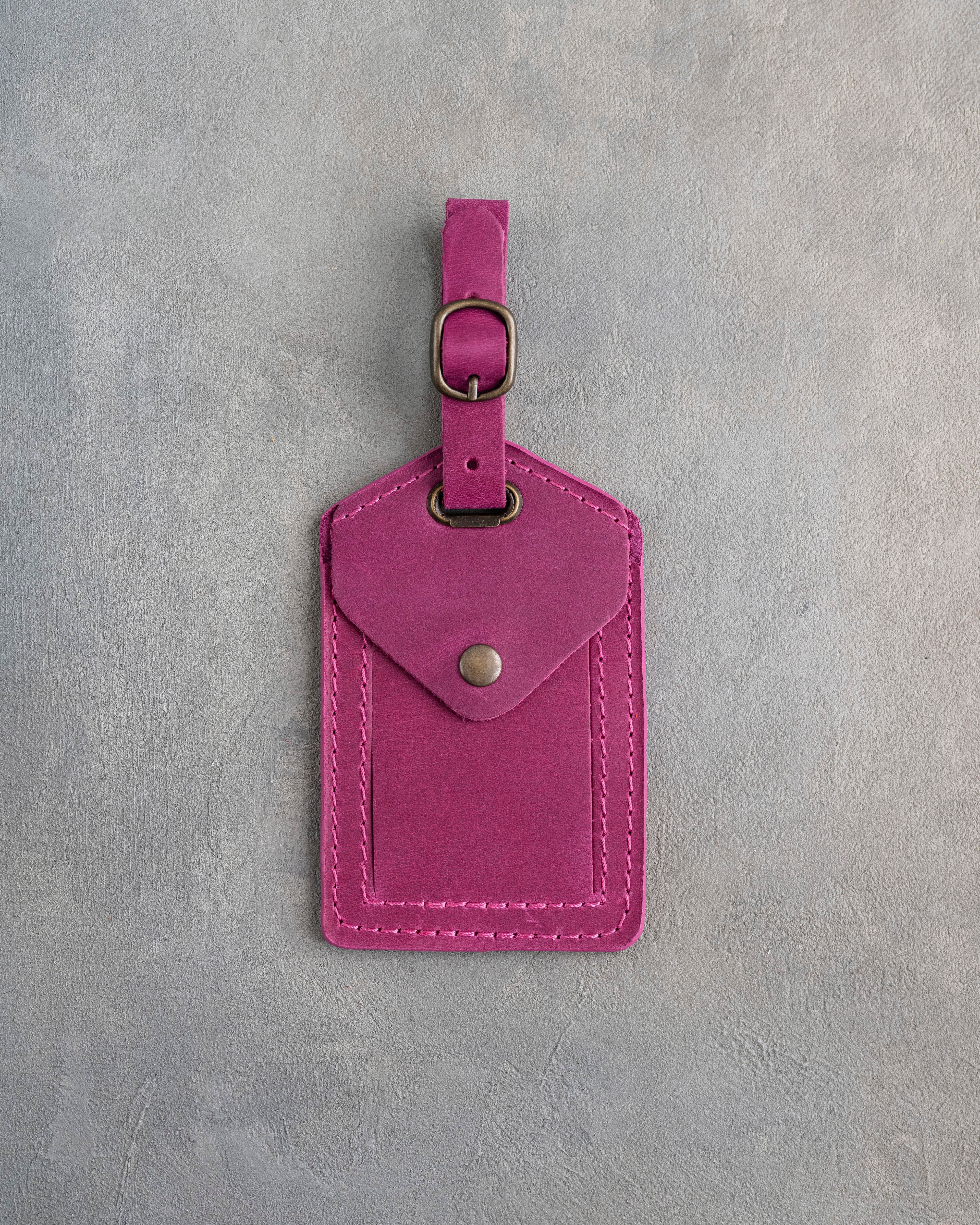 Fuchsia Leather Luggage Tag Personalized