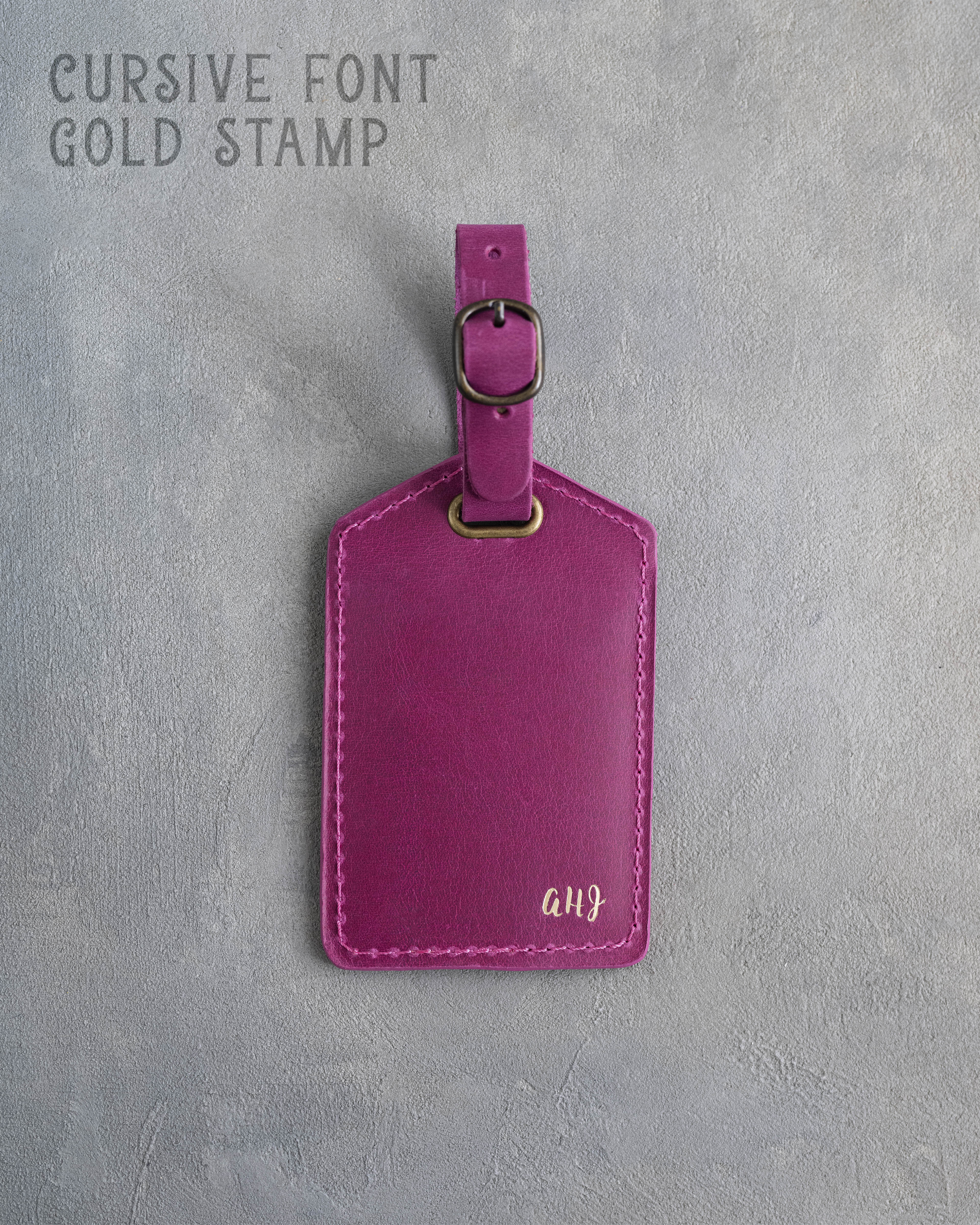 Fuchsia Leather Luggage Tag Personalized