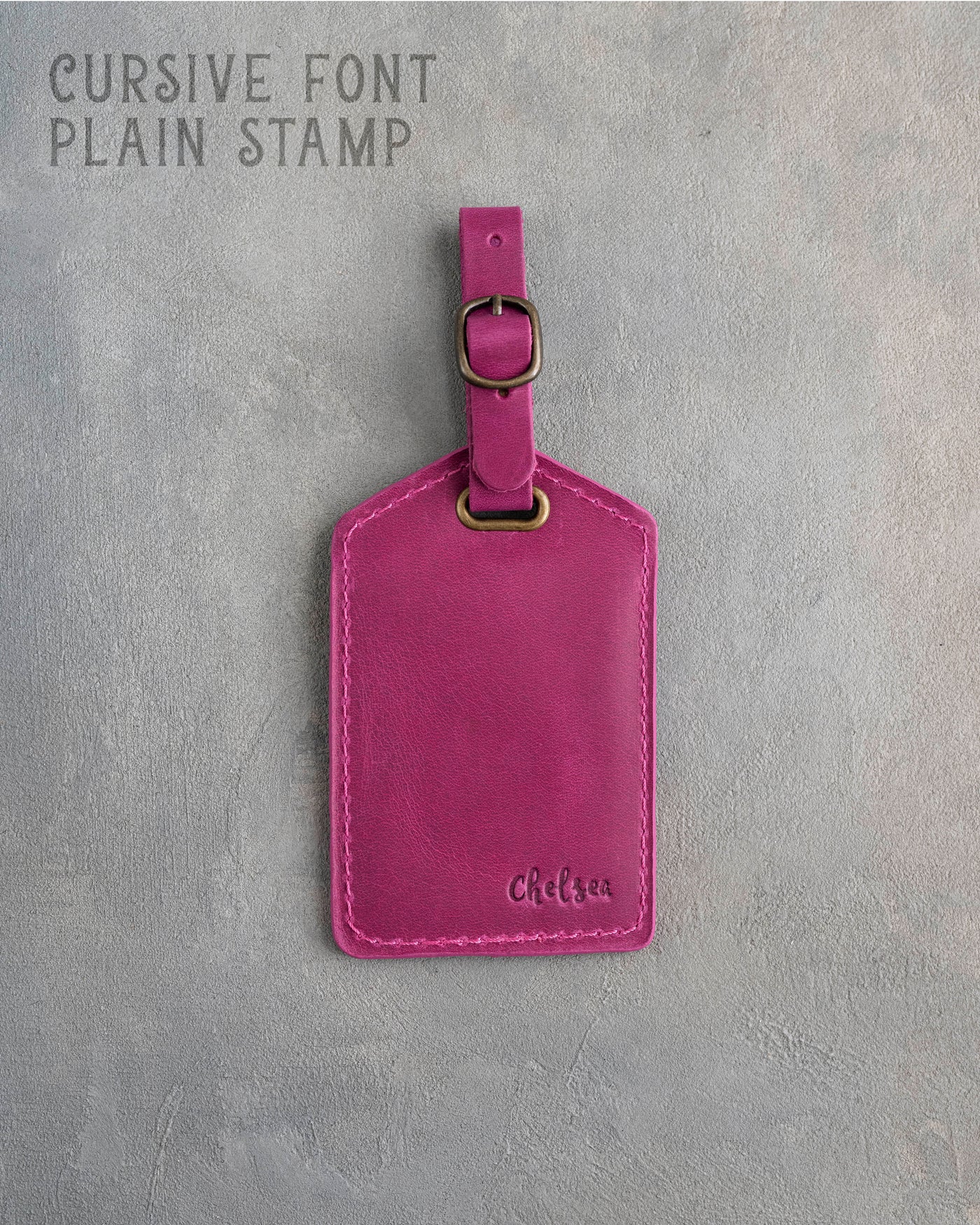 Fuchsia Leather Luggage Tag Personalized