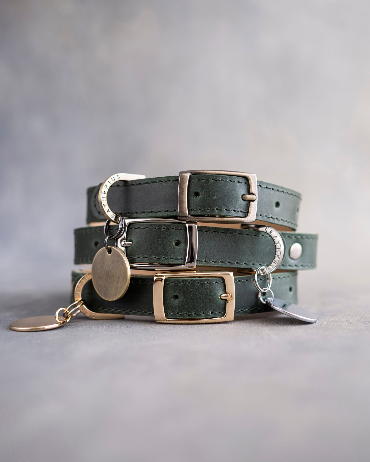 Dog Collar in Forest Green leather with classy pin buckle
