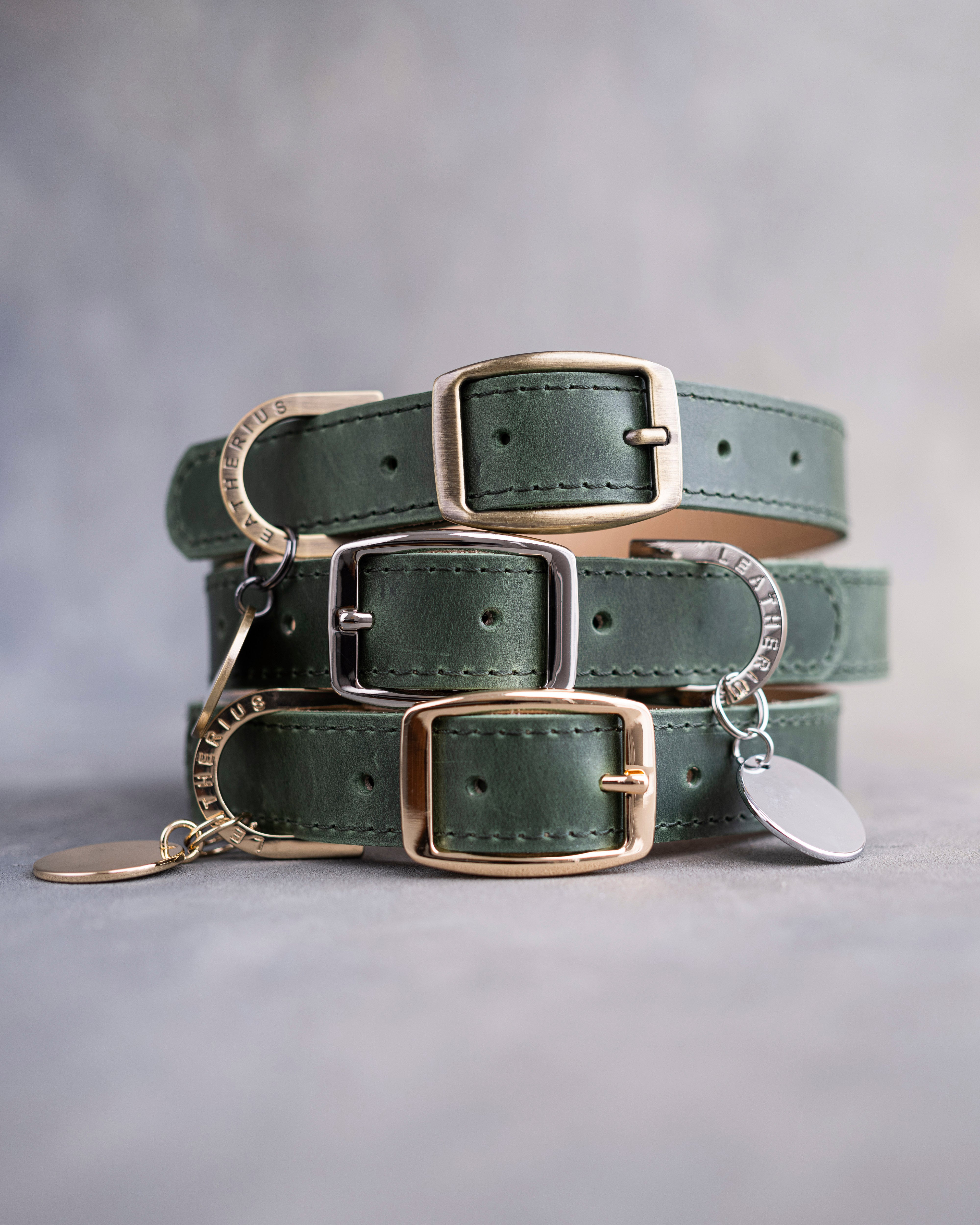 Dog Collar in Forest Green leather with classy pin buckle