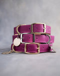 Dog Collar in Fuchsia leather with classy pin buckle