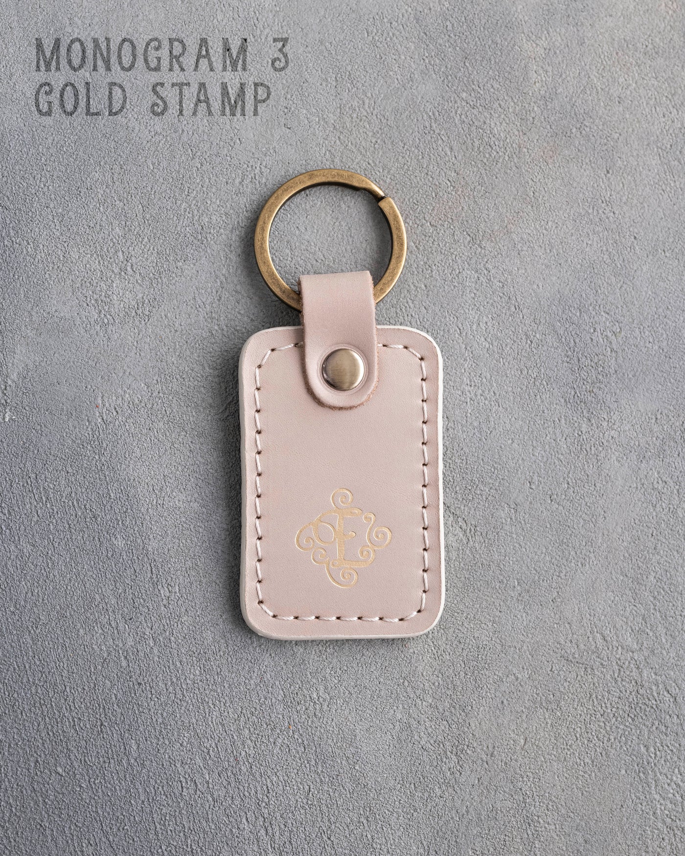 Personalized Leather Keychain in Gray Sand Leather