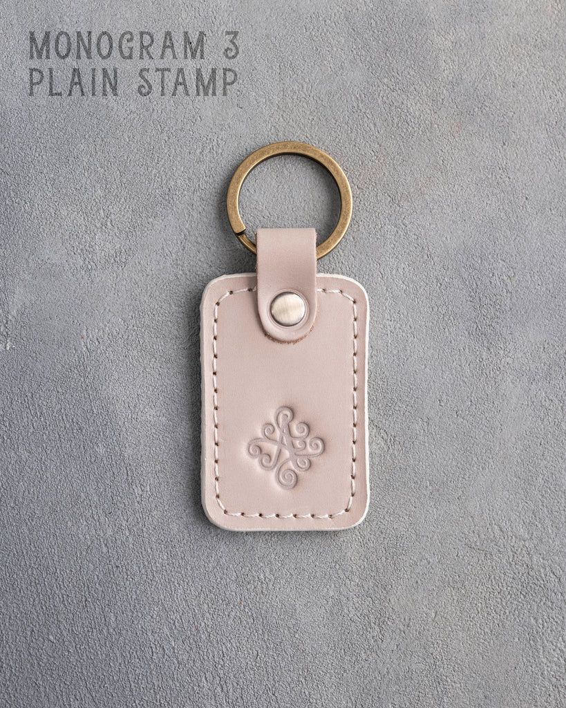 Personalized Leather Keychain in Gray Sand Leather