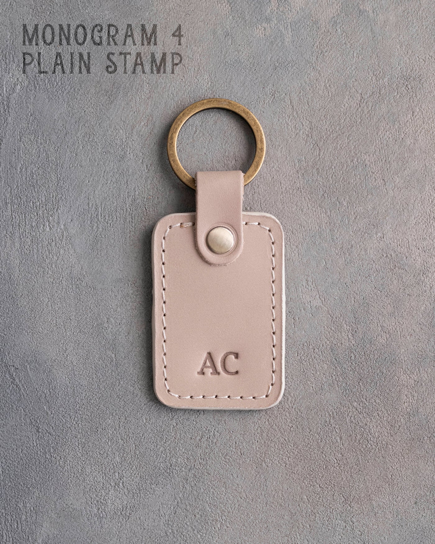 Personalized Leather Keychain in Gray Sand Leather