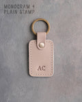 Personalized Leather Keychain in Gray Sand Leather