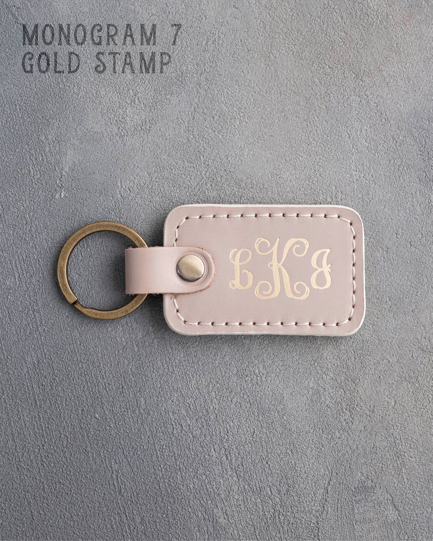 Personalized Leather Keychain in Gray Sand Leather