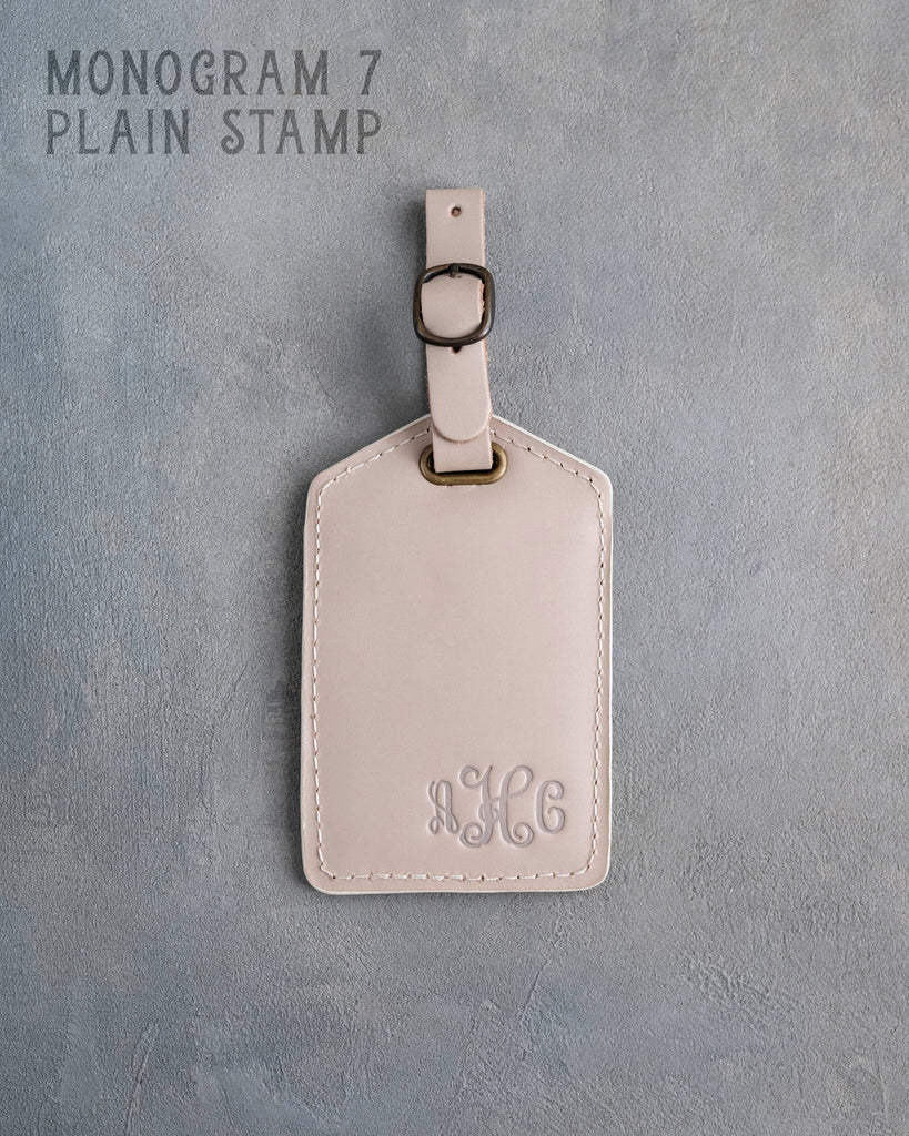 Gray Sand Leather Luggage Tag Personalized