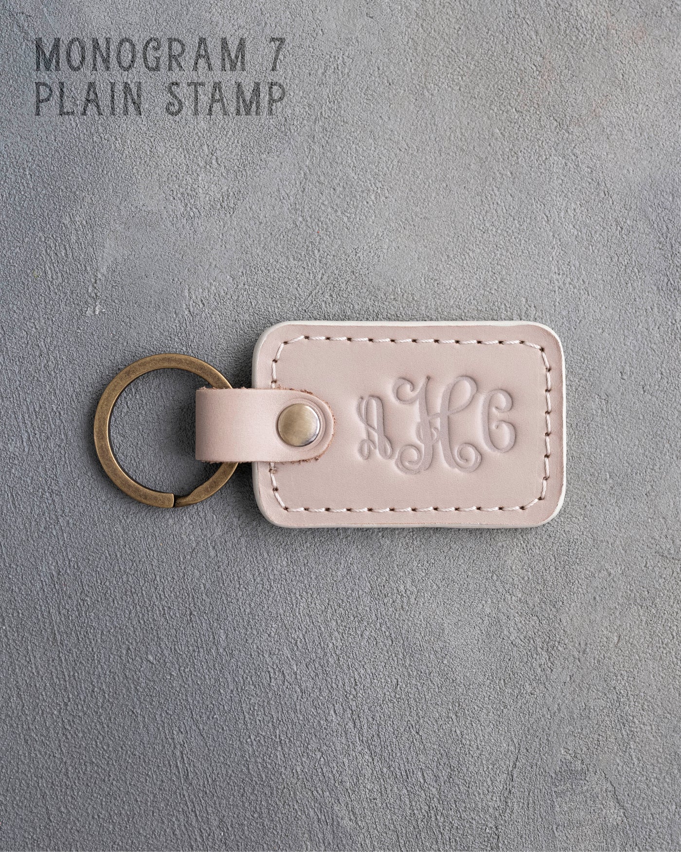 Personalized Leather Keychain in Gray Sand Leather