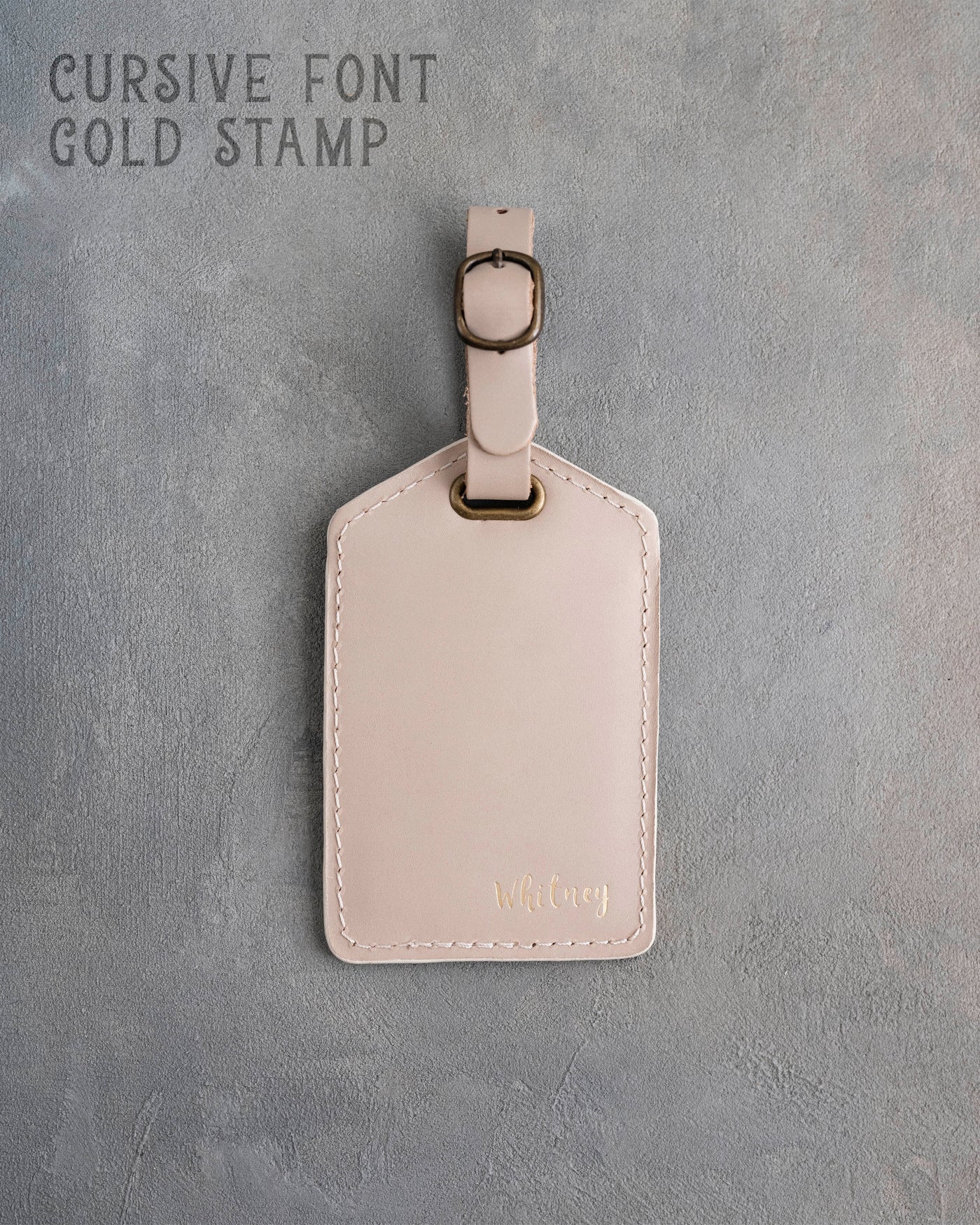 Gray Sand Leather Luggage Tag Personalized