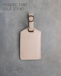 Gray Sand Leather Luggage Tag Personalized