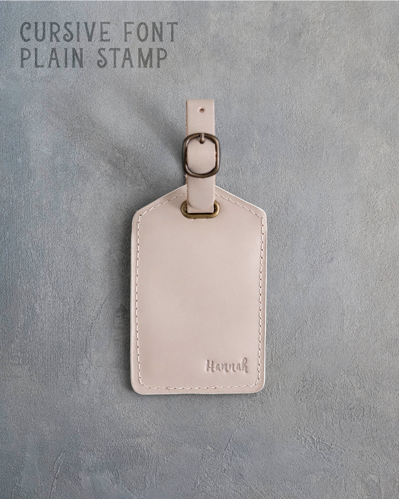Gray Sand Leather Luggage Tag Personalized