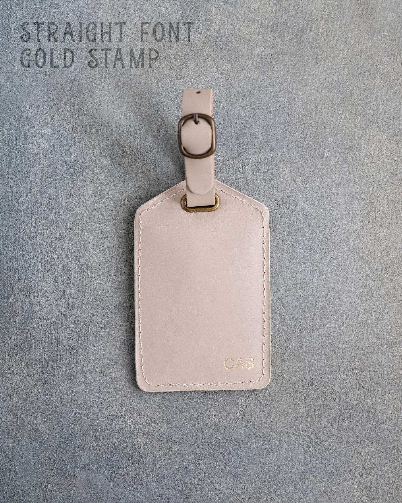 Gray Sand Leather Luggage Tag Personalized
