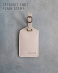 Gray Sand Leather Luggage Tag Personalized