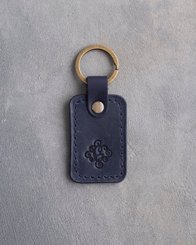 Floral Initial Keychain in Blueberry Leather