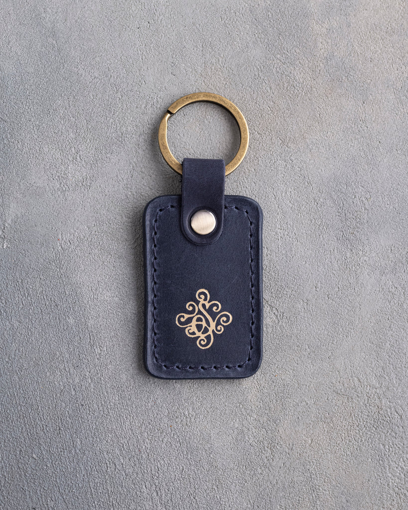 Floral Initial Keychain in Blueberry Leather