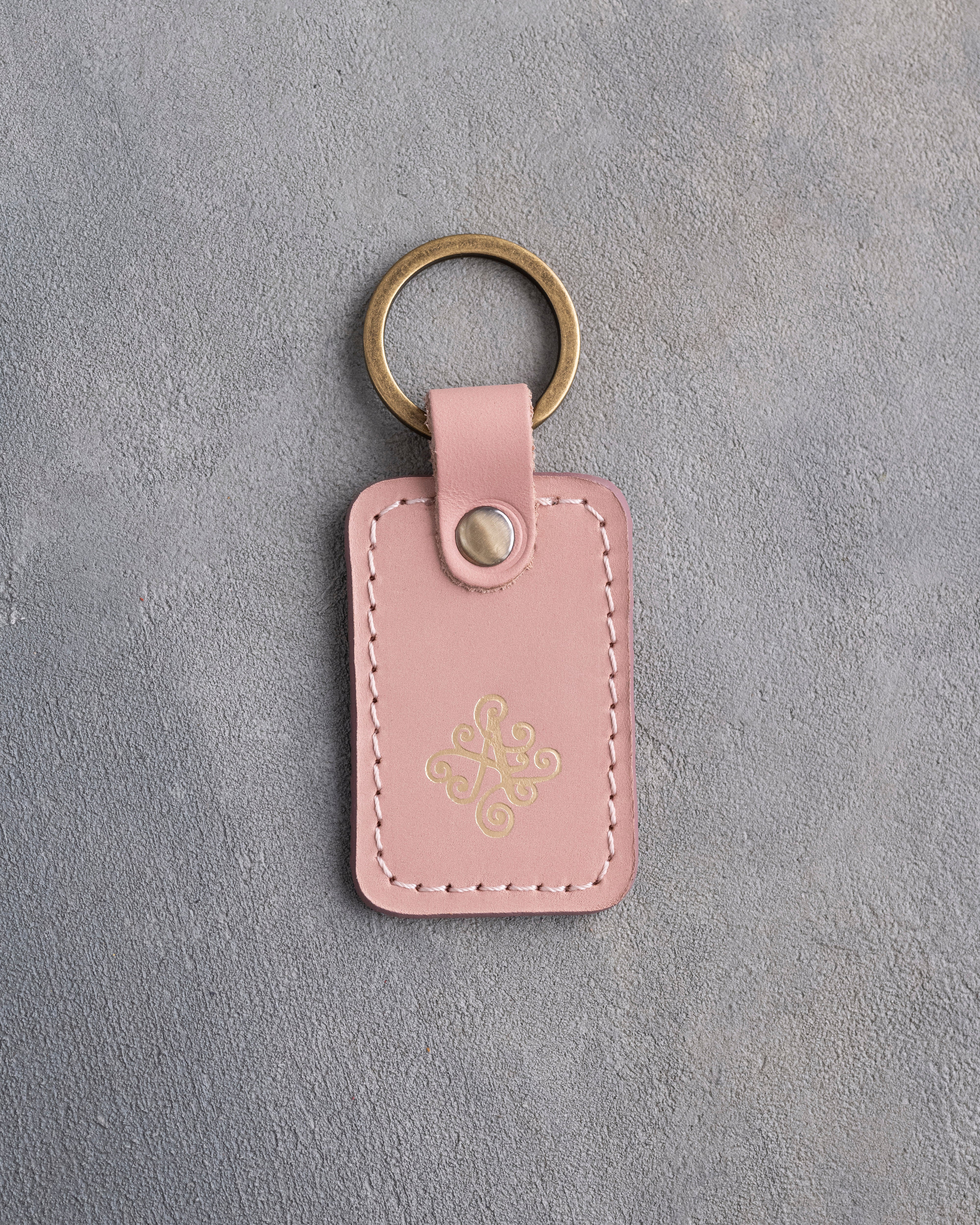 Floral Initial Keychain in Blush Leather
