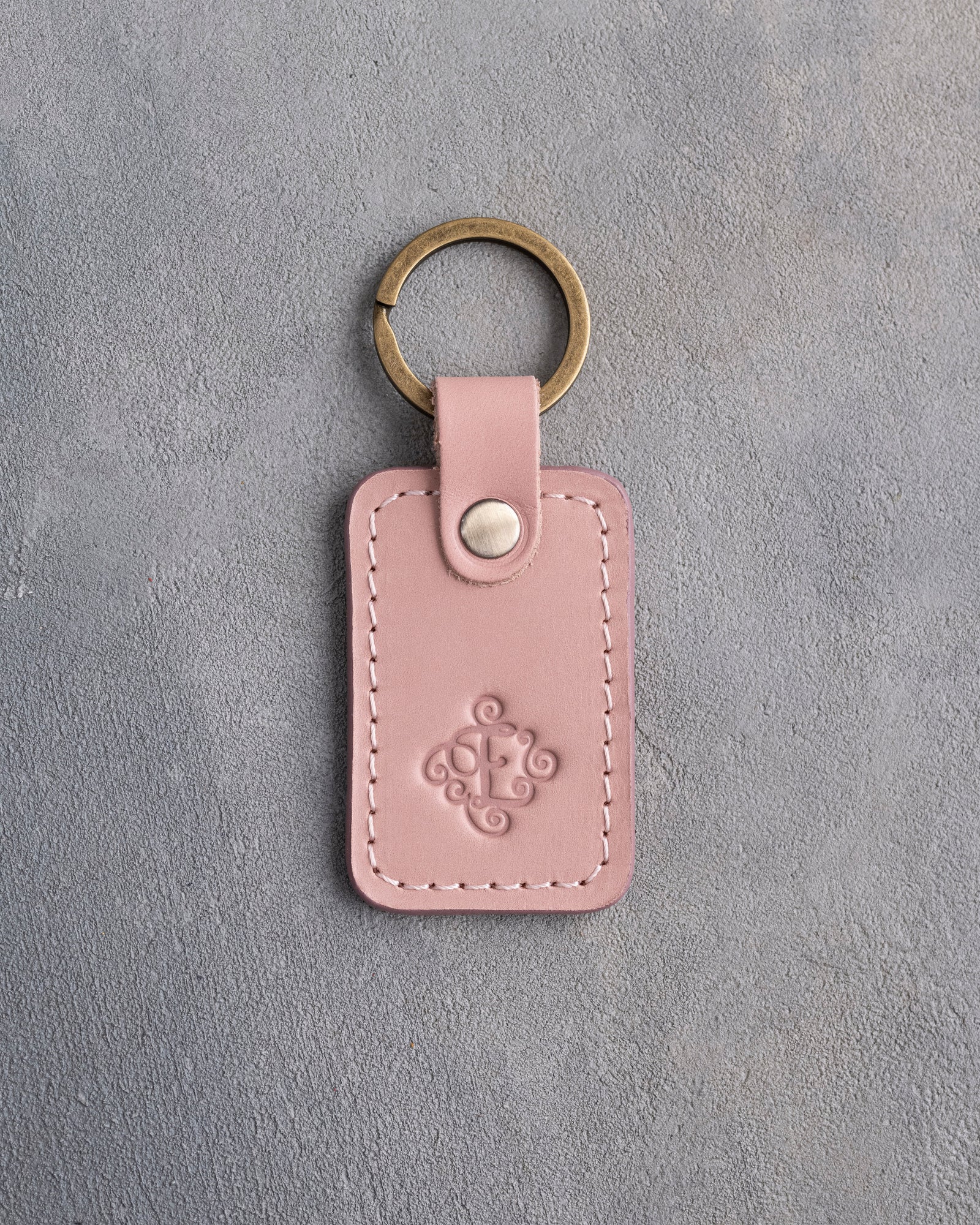 Floral Initial Keychain in Blush Leather