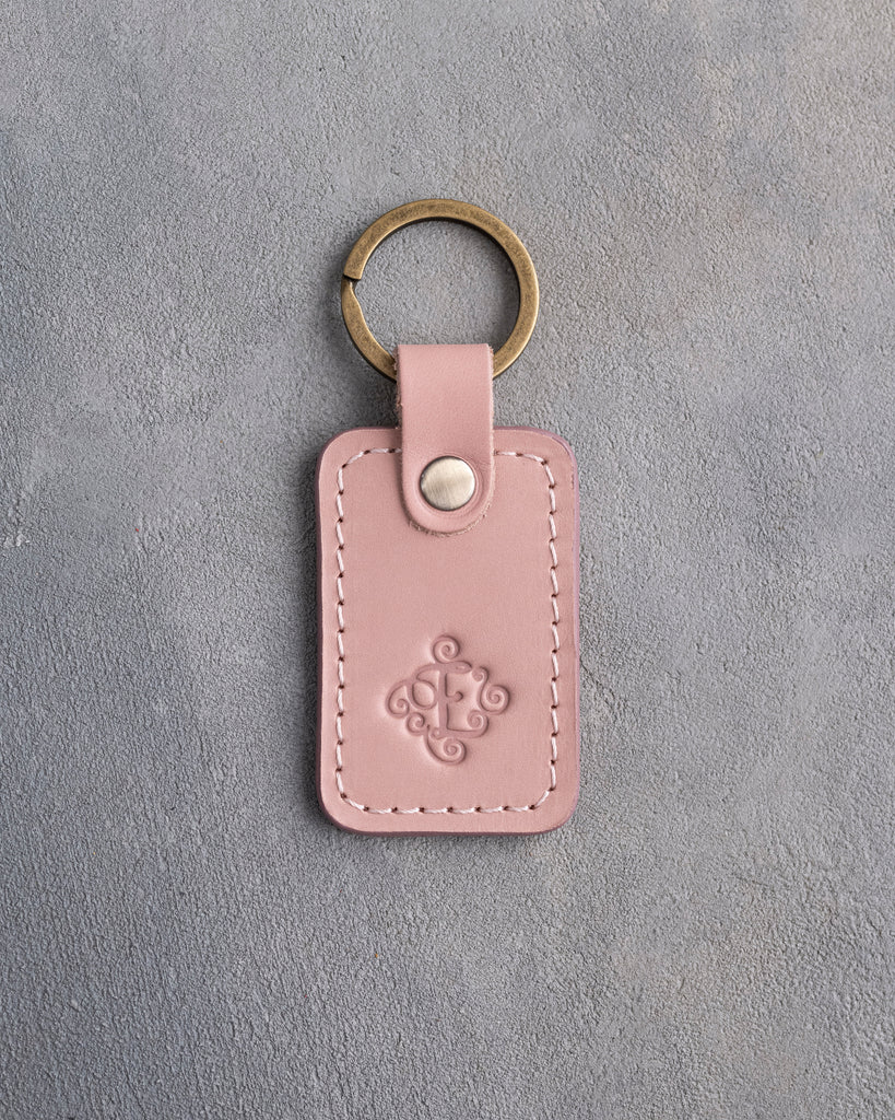Floral Initial Keychain in Blush Leather