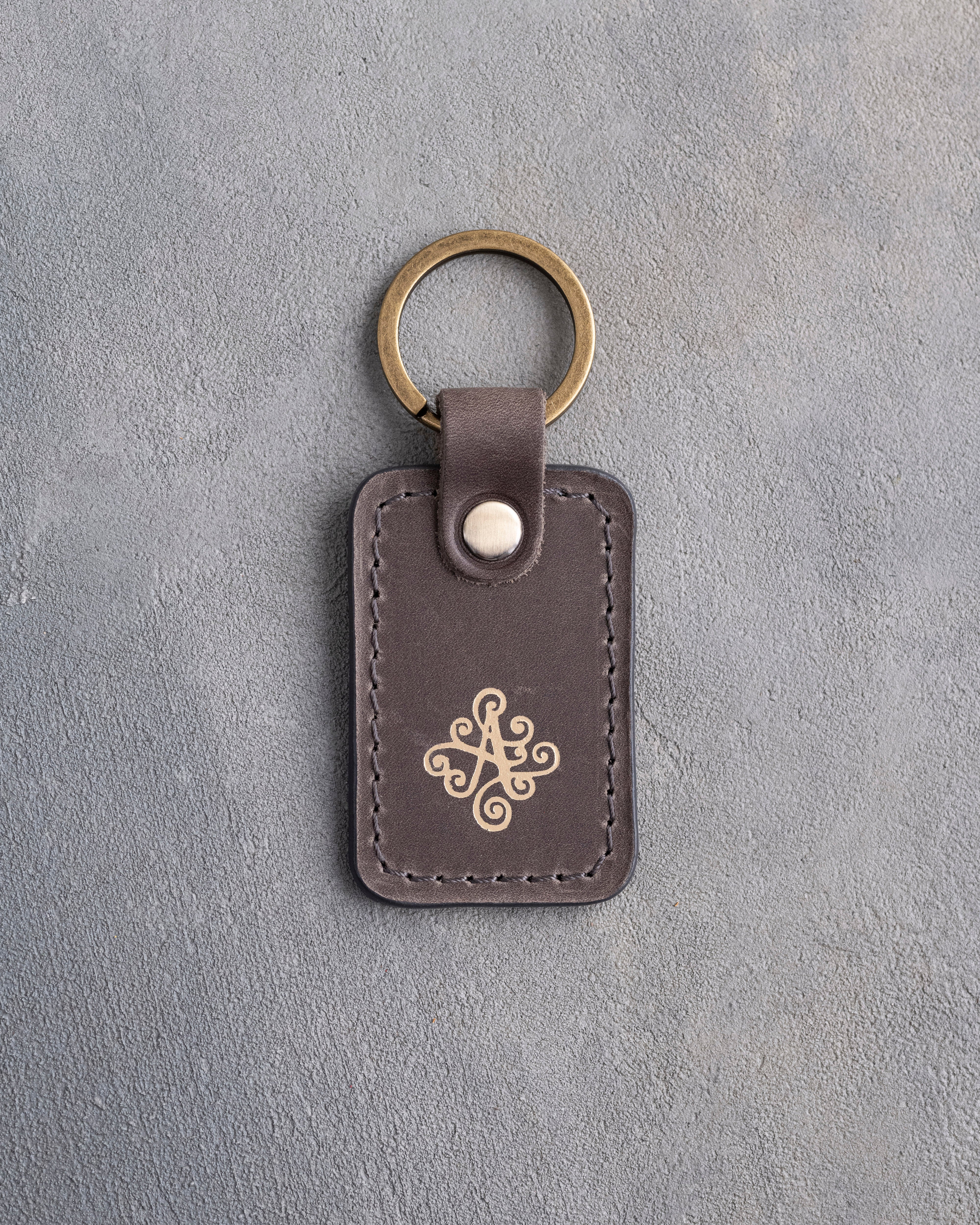 Floral Initial Keychain in Country Gray Leather