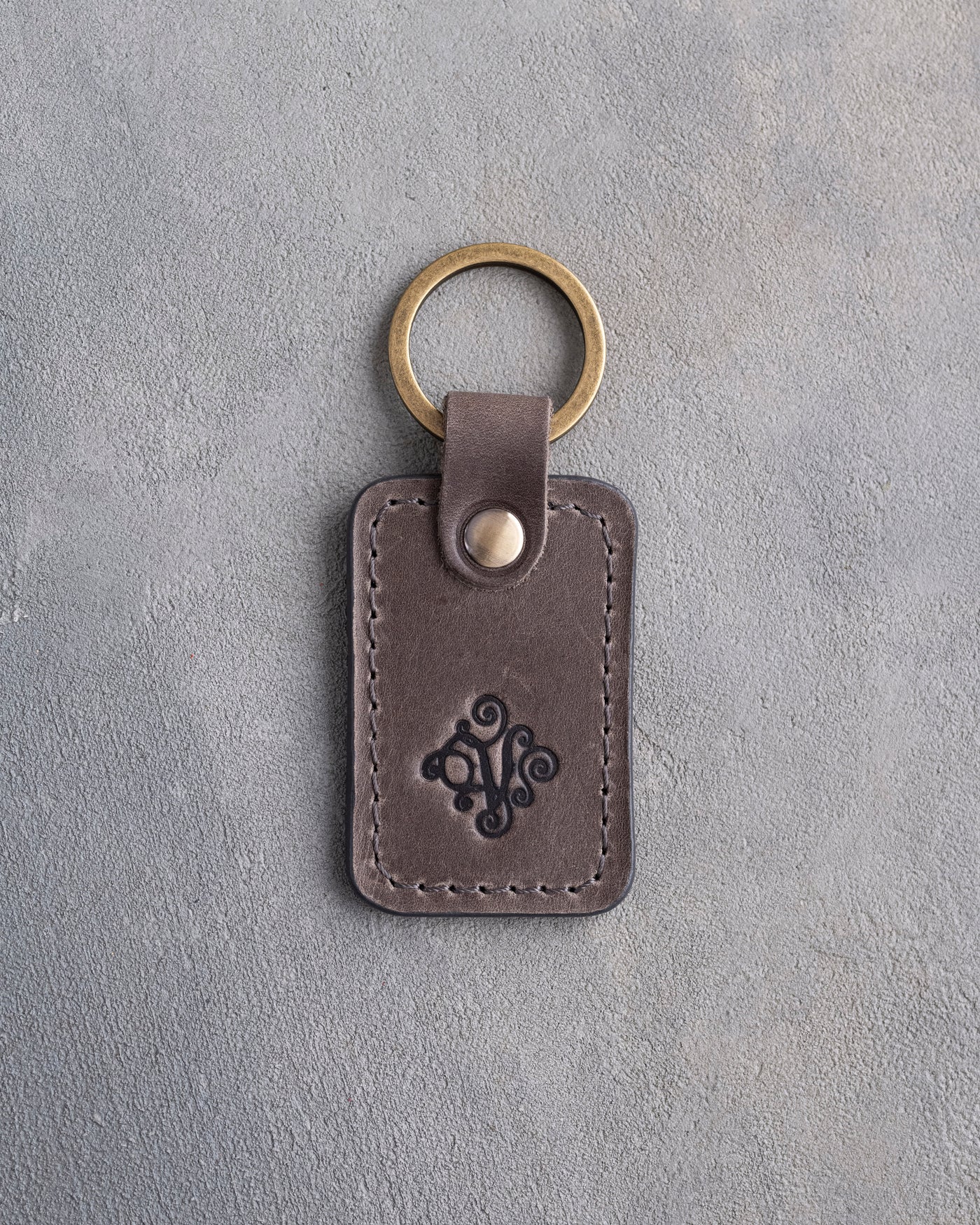 Floral Initial Keychain in Country Gray Leather