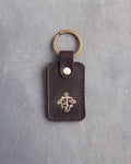 Floral Initial Keychain in Dark Espresso Leather