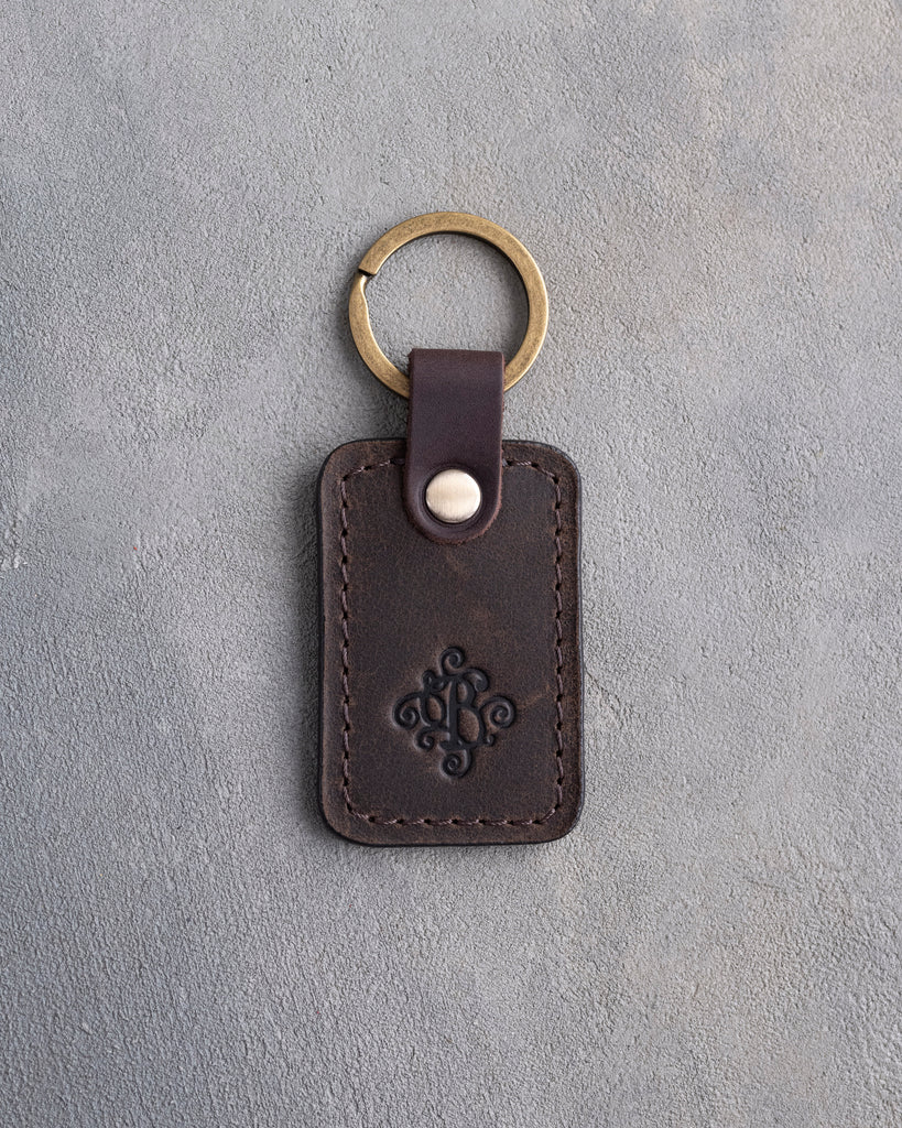 Floral Initial Keychain in Dark Espresso Leather