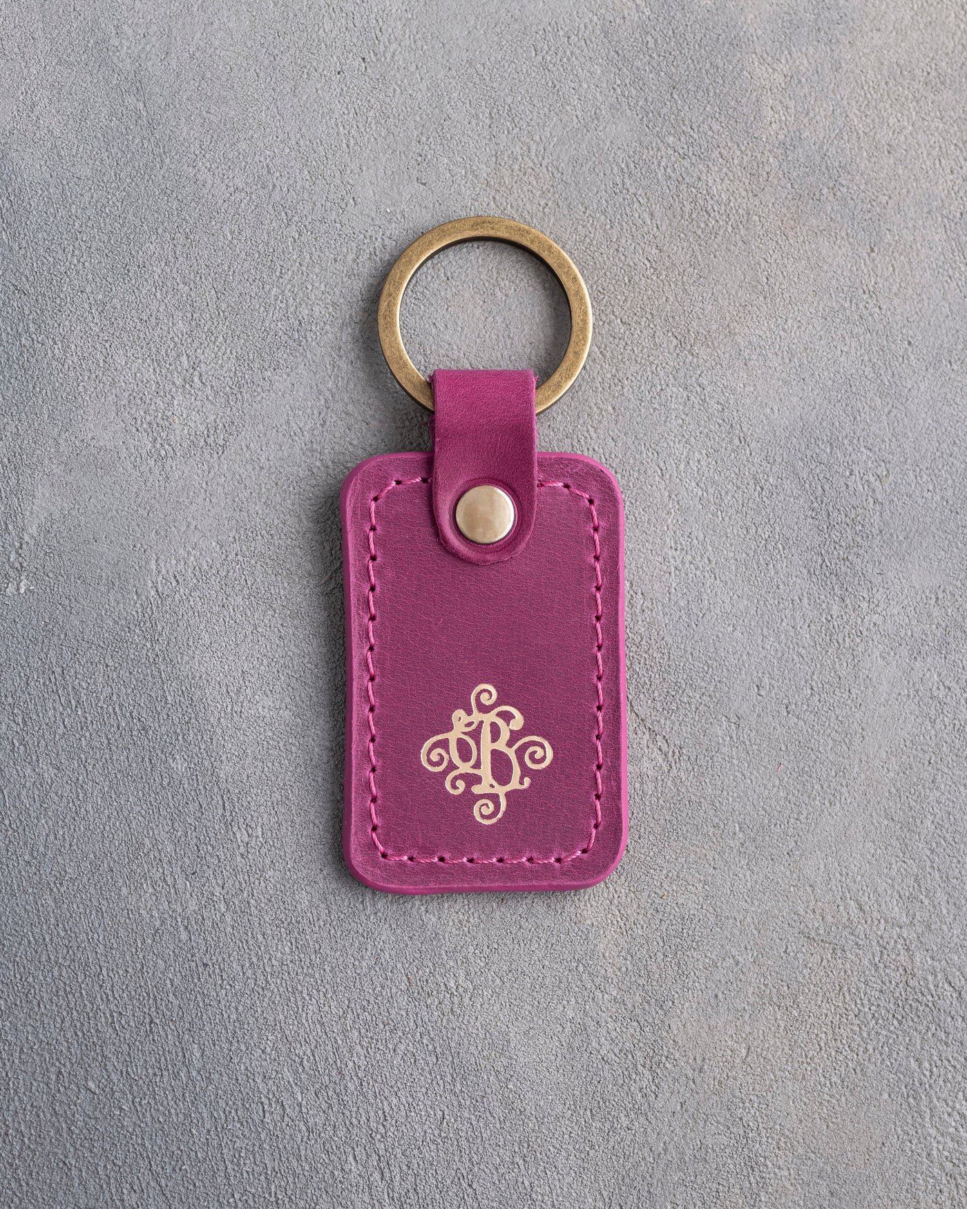 Floral Initial Keychain in Fuchsia Leather