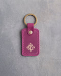 Floral Initial Keychain in Fuchsia Leather
