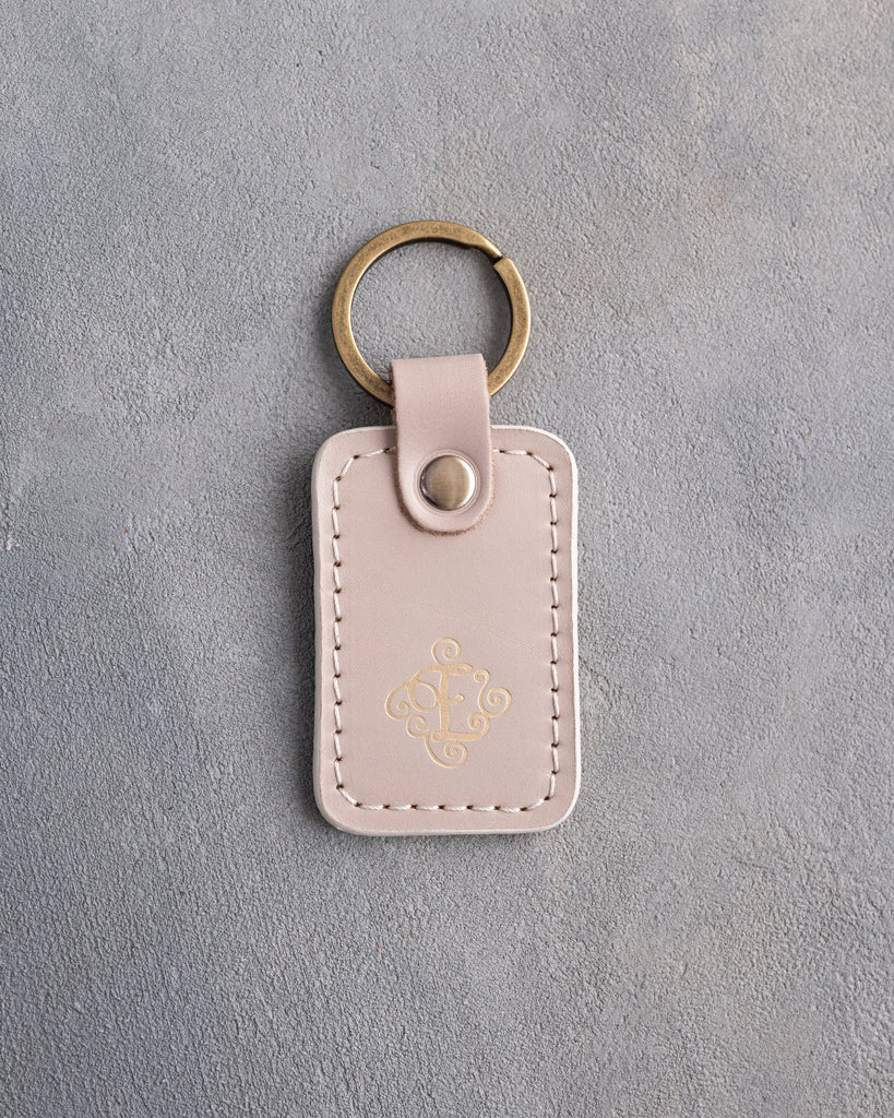 Floral Initial Keychain in Gray Sand Leather