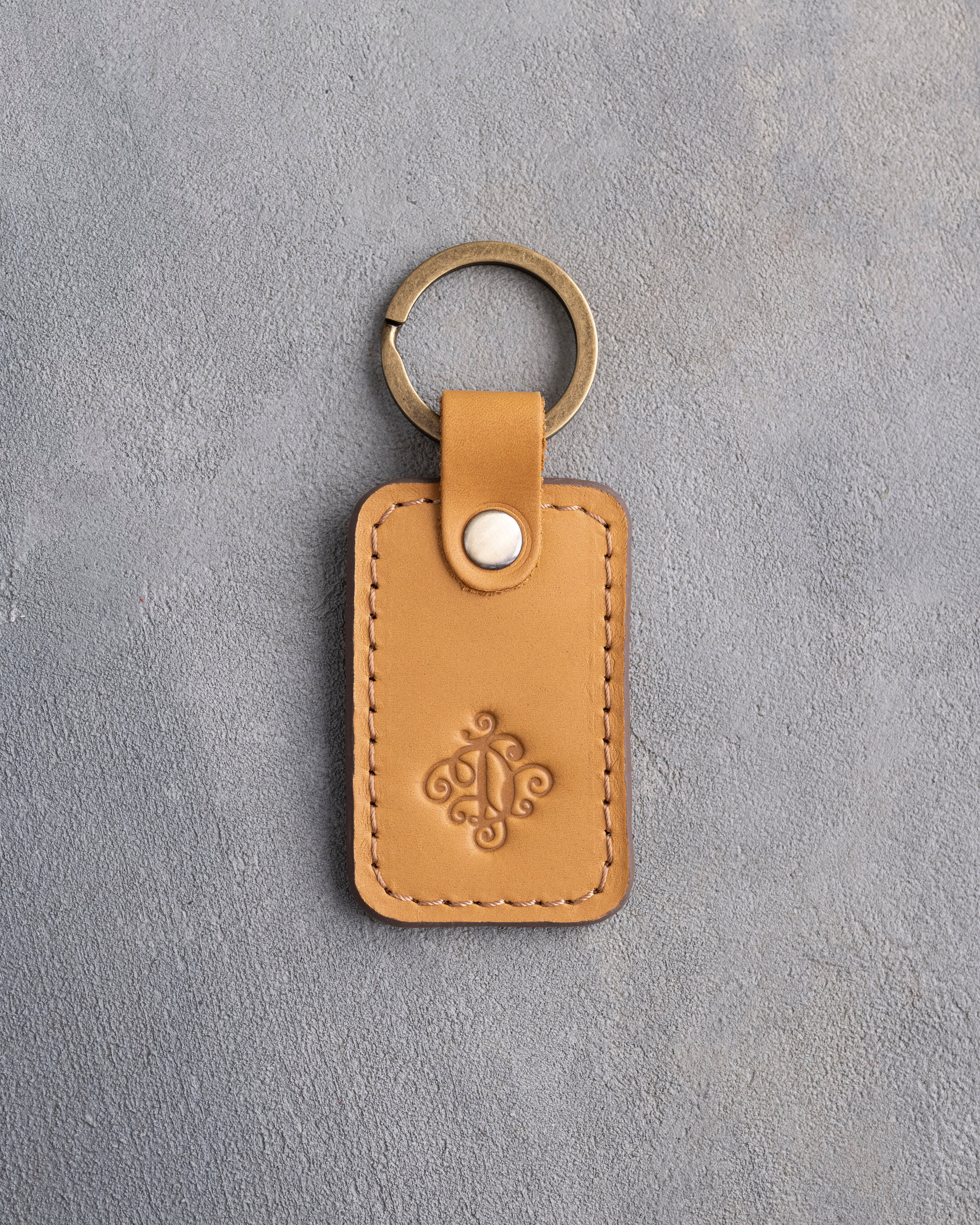Floral Initial Keychain in Indian Summer Leather