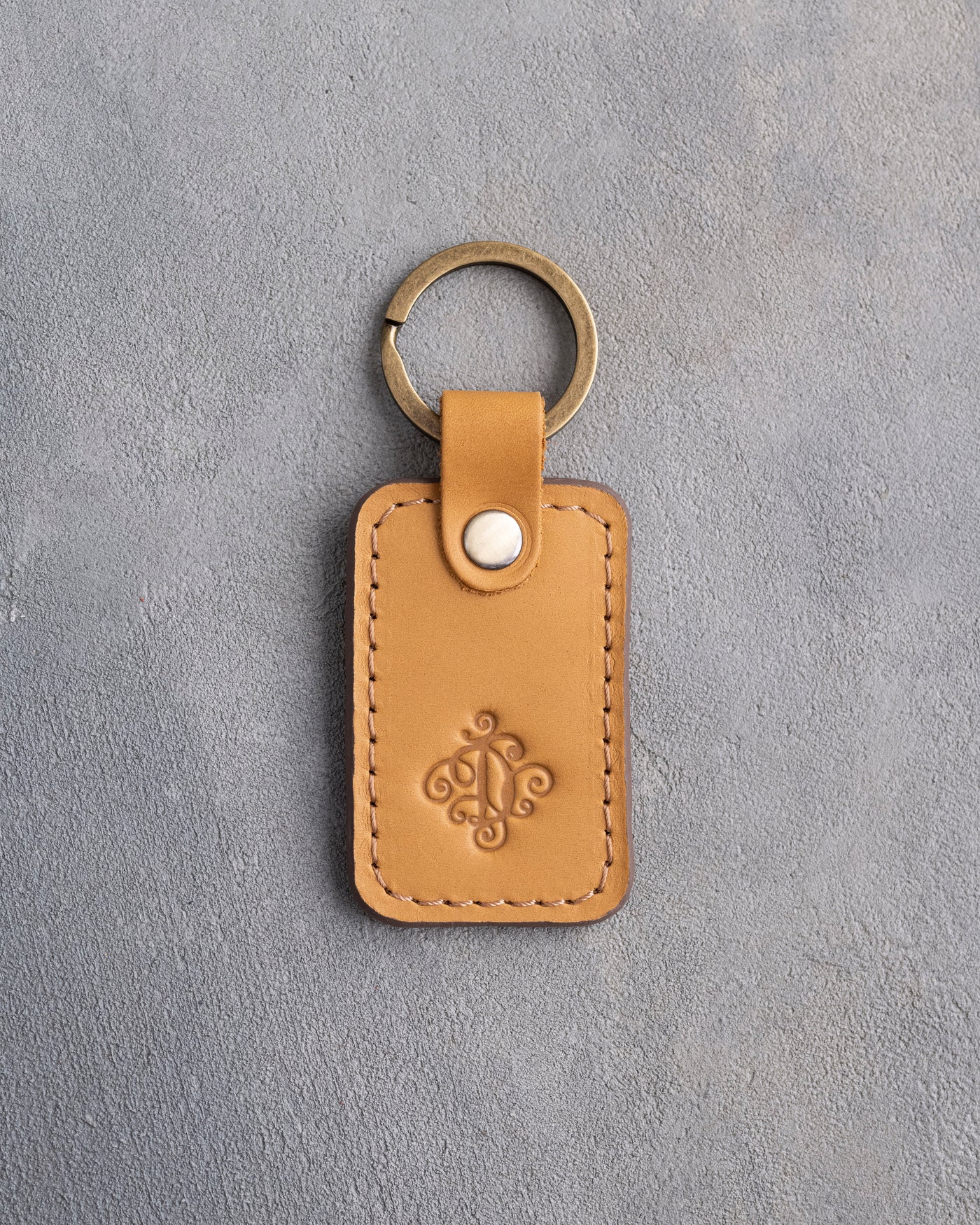 Floral Initial Keychain in Indian Summer Leather