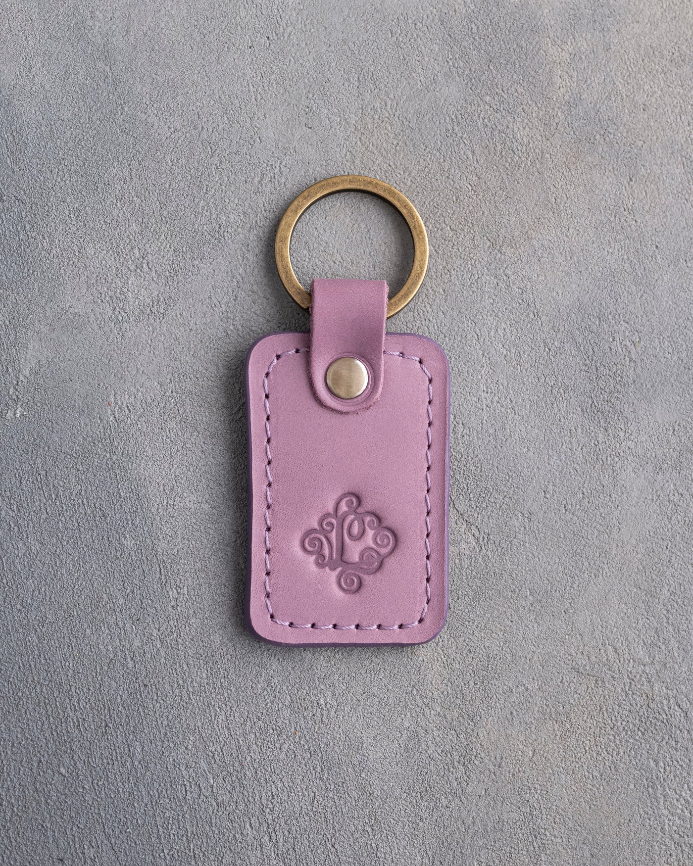 Floral Initial Keychain in Lilac Leather