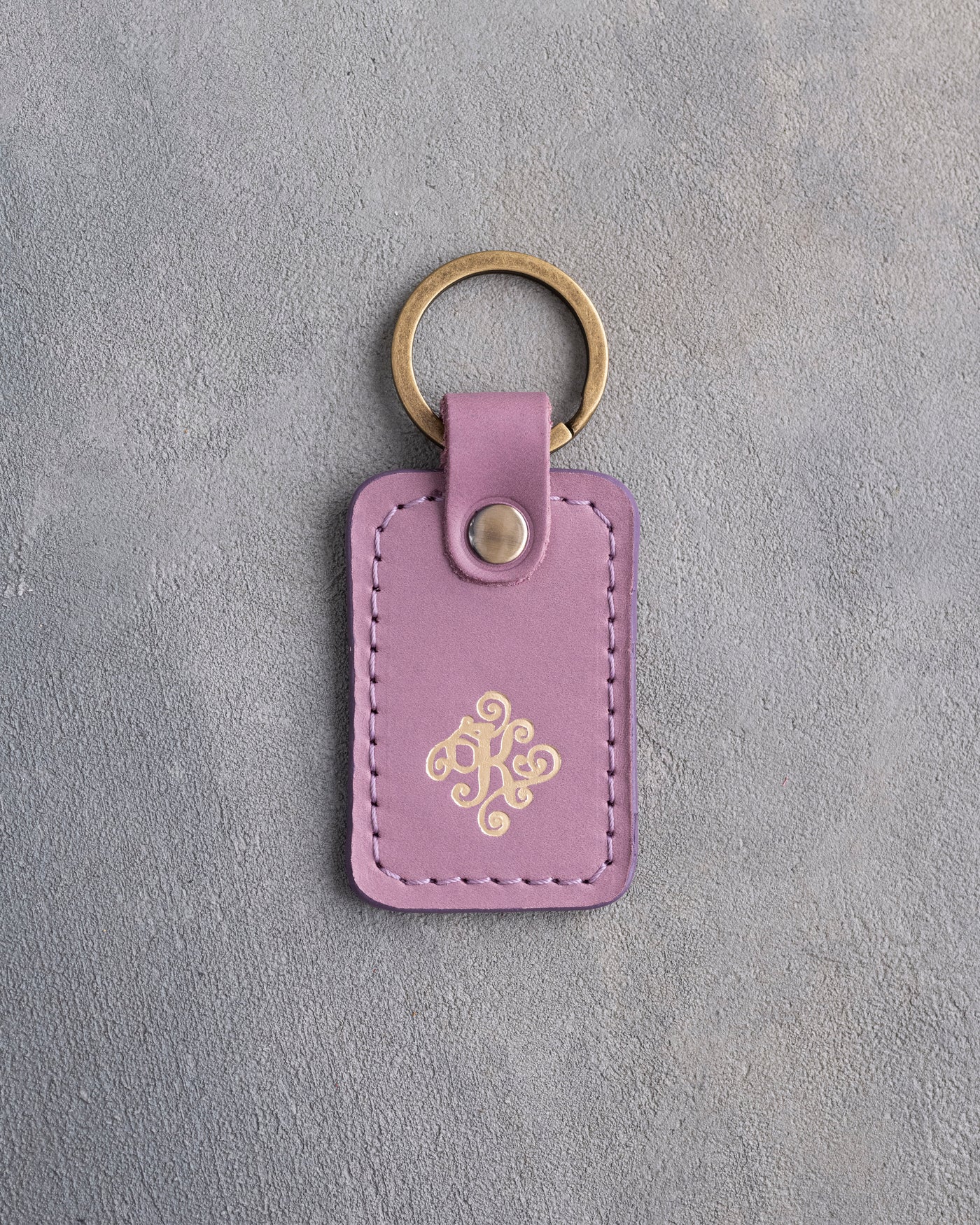Floral Initial Keychain in Lilac Leather