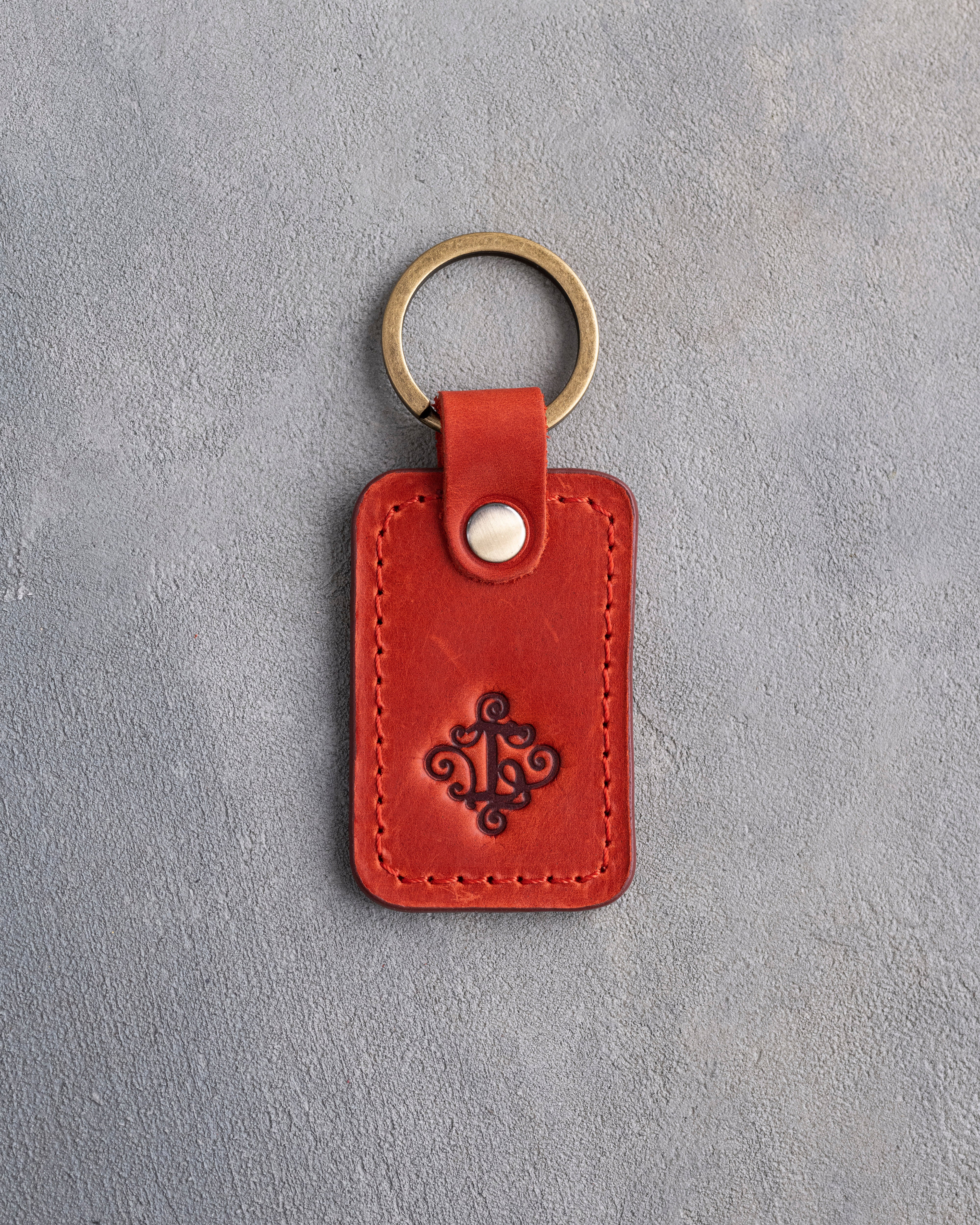 Floral Initial Keychain in Poppy Red Leather