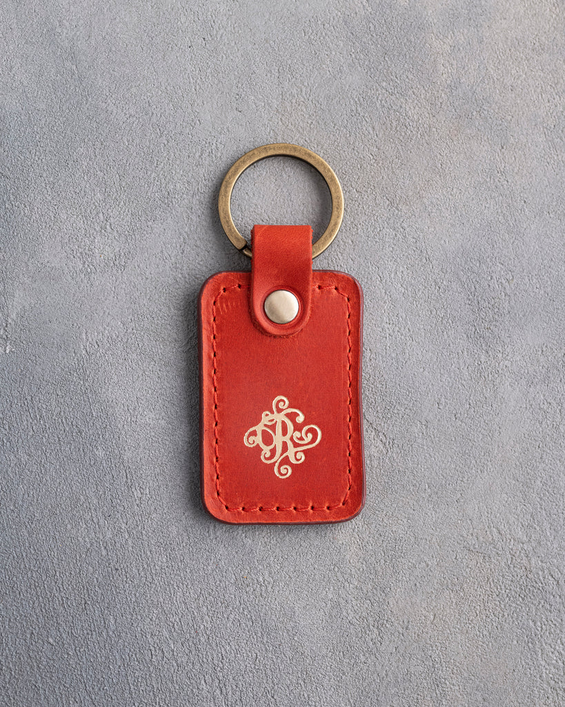 Floral Initial Keychain in Poppy Red Leather