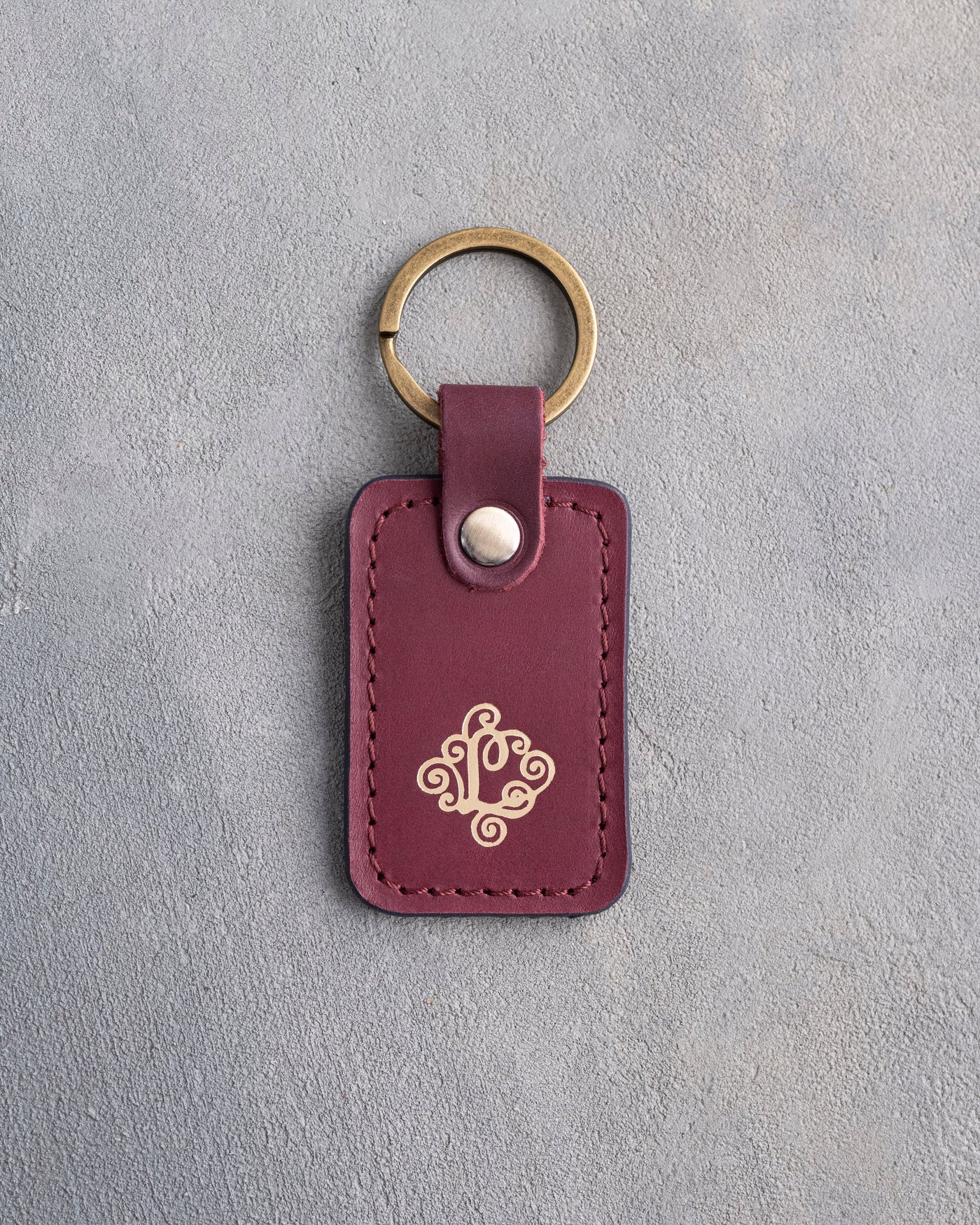Floral Initial Keychain in Sangria Leather