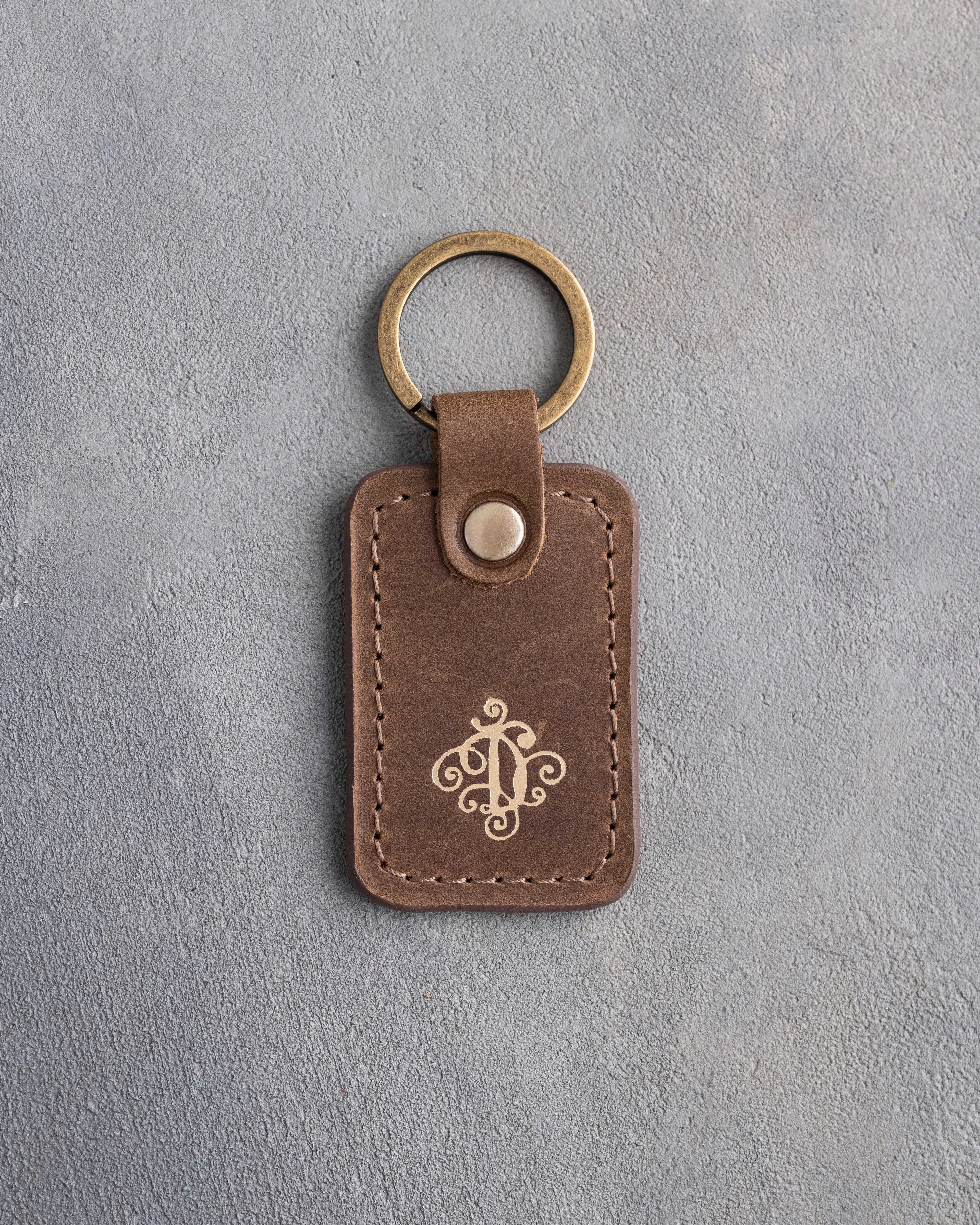 Floral Initial Keychain in Sicilian Brown Leather