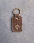 Floral Initial Keychain in Sicilian Brown Leather