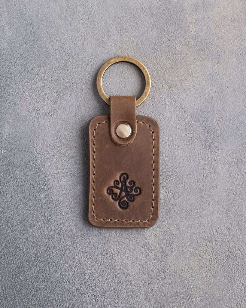 Floral Initial Keychain in Sicilian Brown Leather