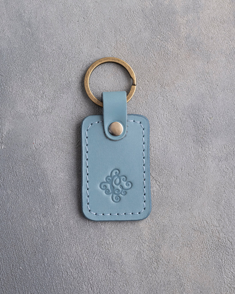 Floral Initial Keychain in Turquoise Leather