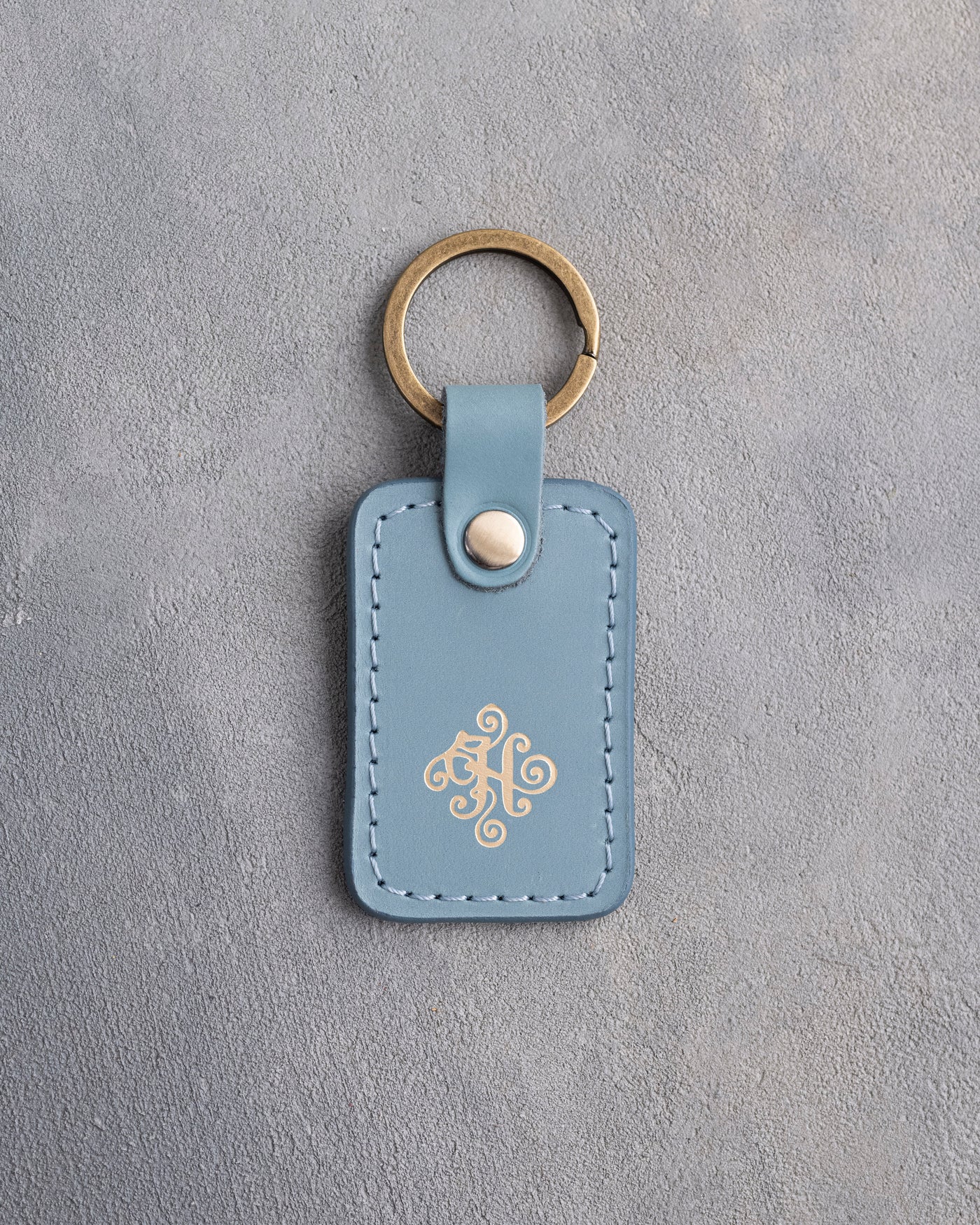 Floral Initial Keychain in Turquoise Leather