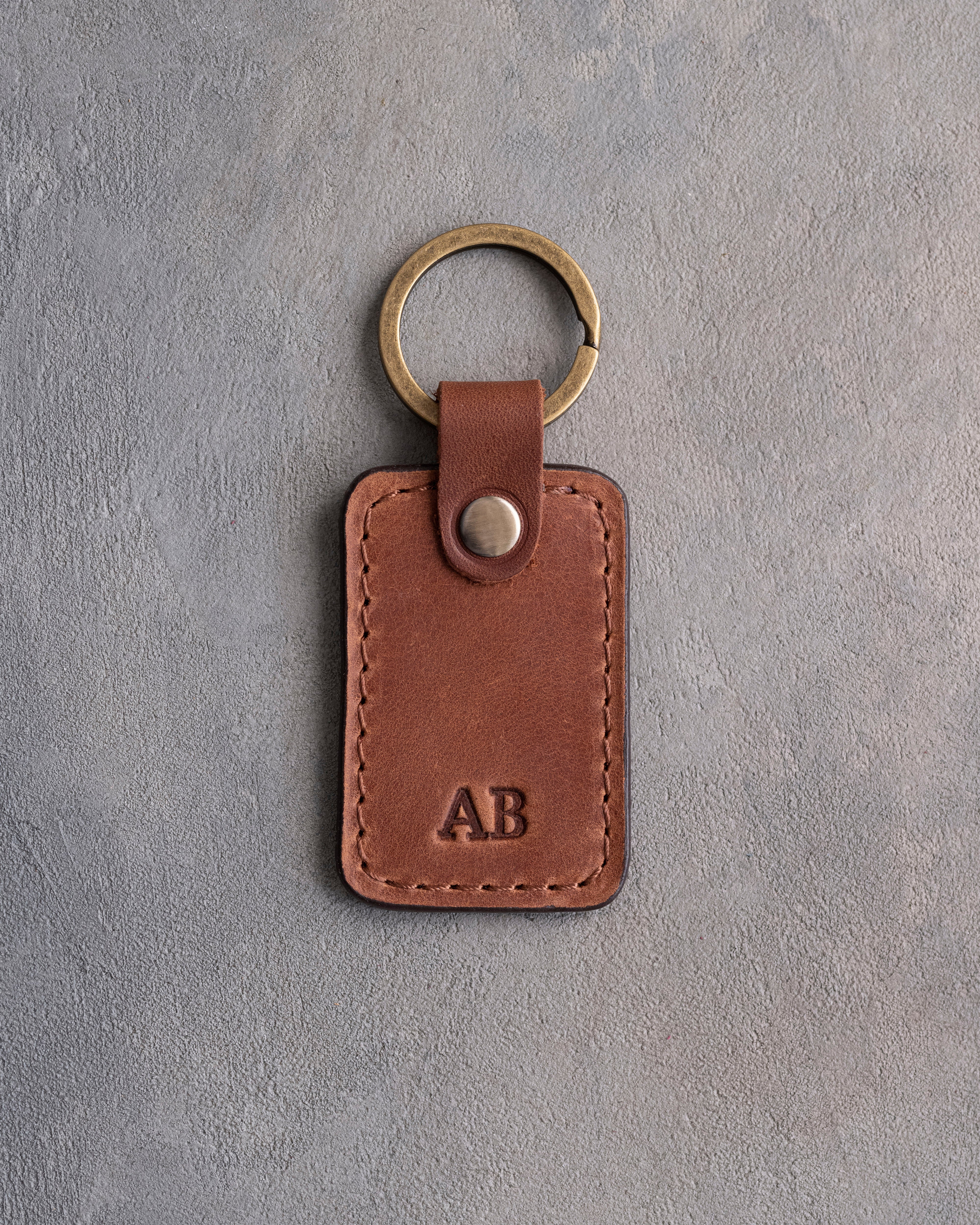 Minimalist Initials Keychain in Arizona Leather