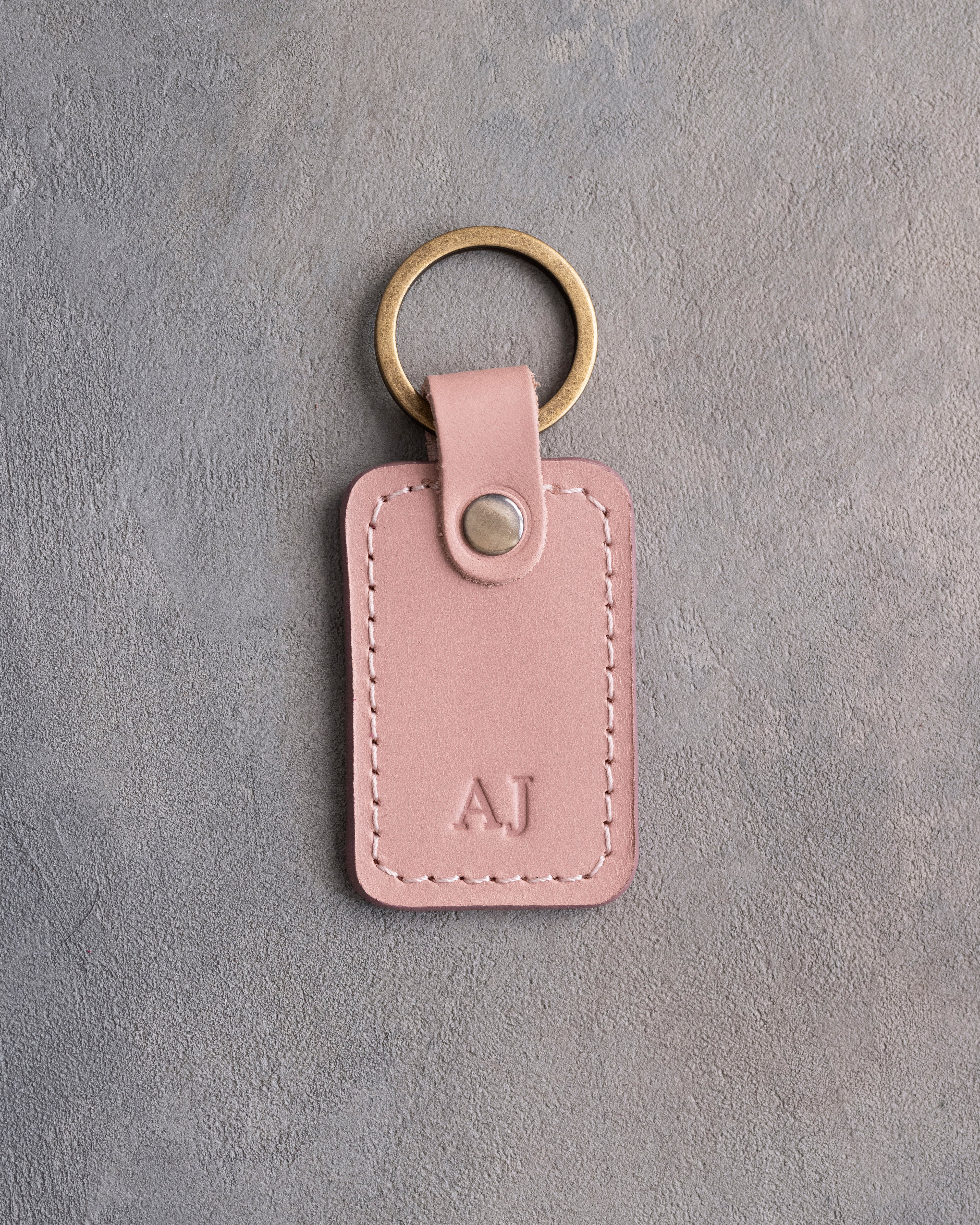 Minimalist Initials Keychain in Blush Leather