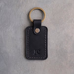 Minimalist Initials Keychain in Black Leather