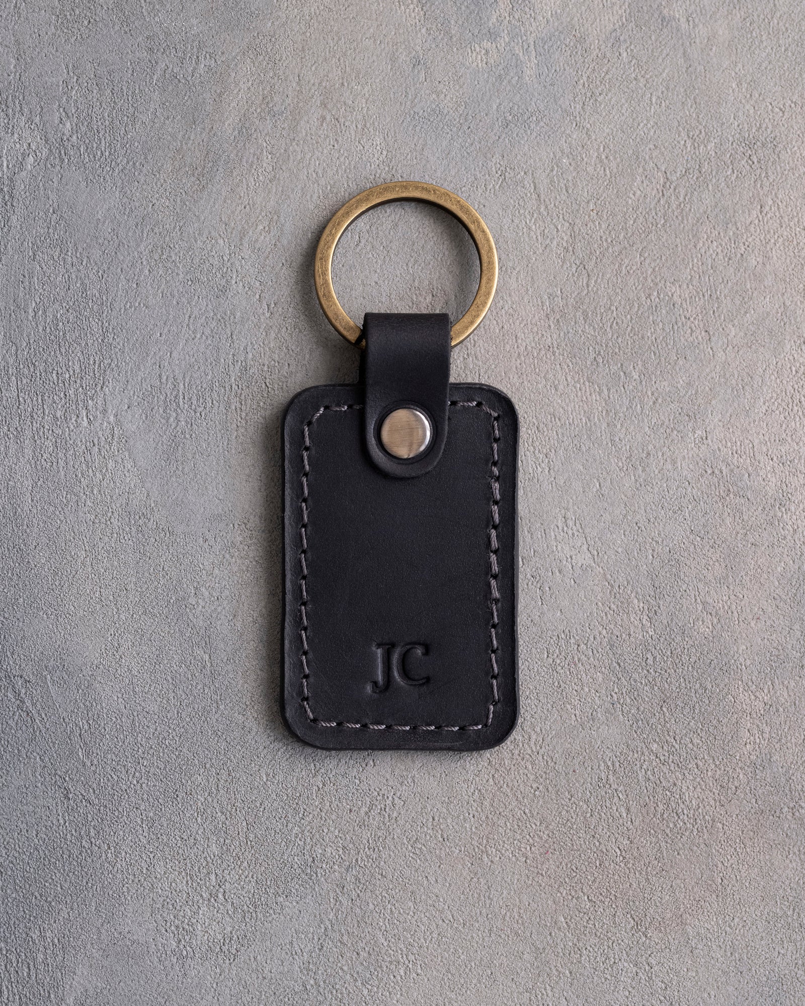Minimalist Initials Keychain in Black Leather