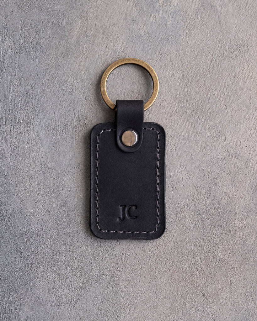 Minimalist Initials Keychain in Black Leather